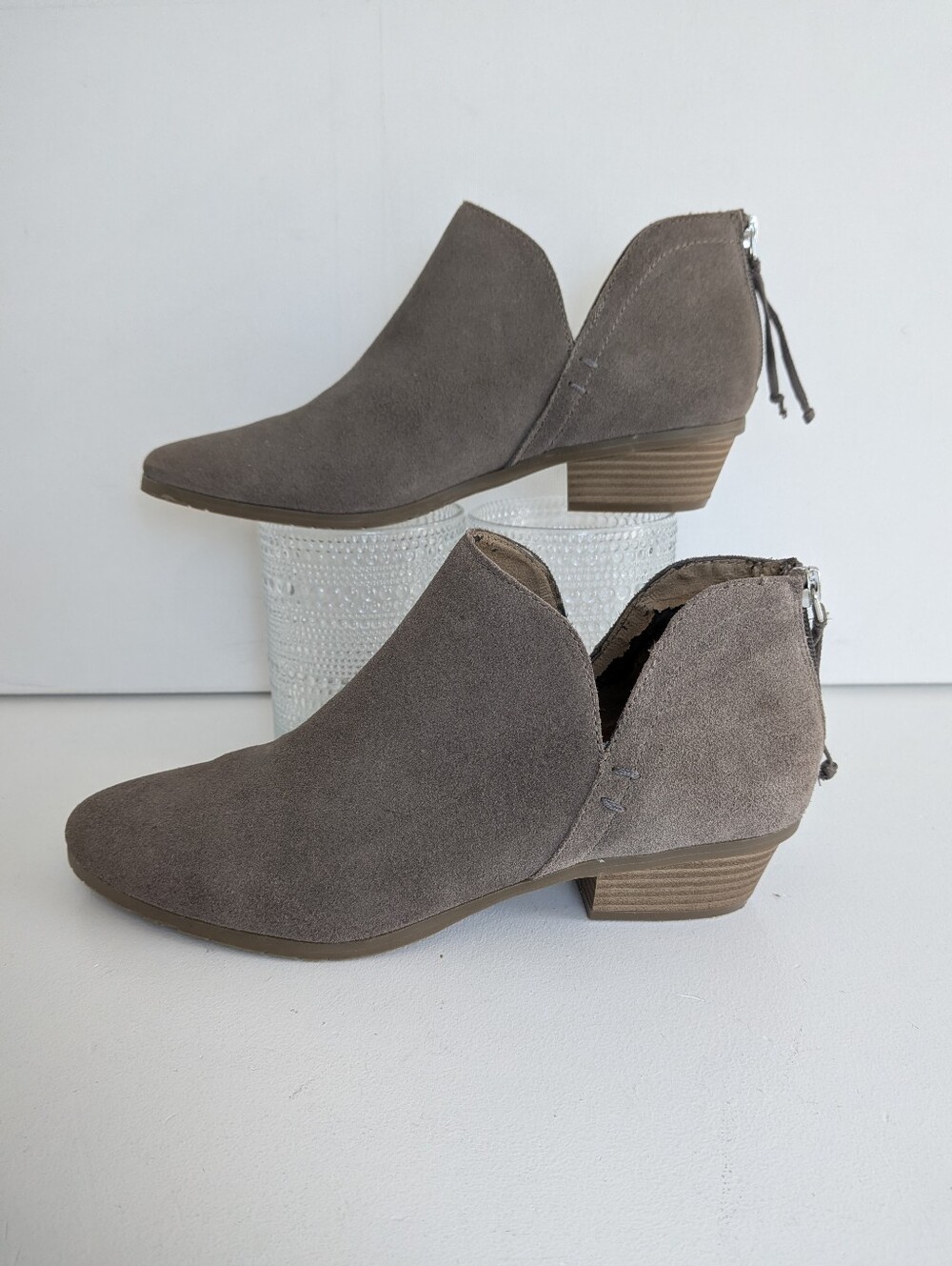 Reaction Kenneth Cole Boots Womens 9.5 Side Skip Ankle Booties Beige Leather Zip